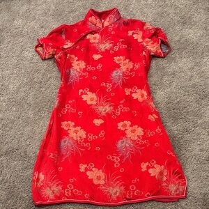 Red Floral Cheongsam Dress
